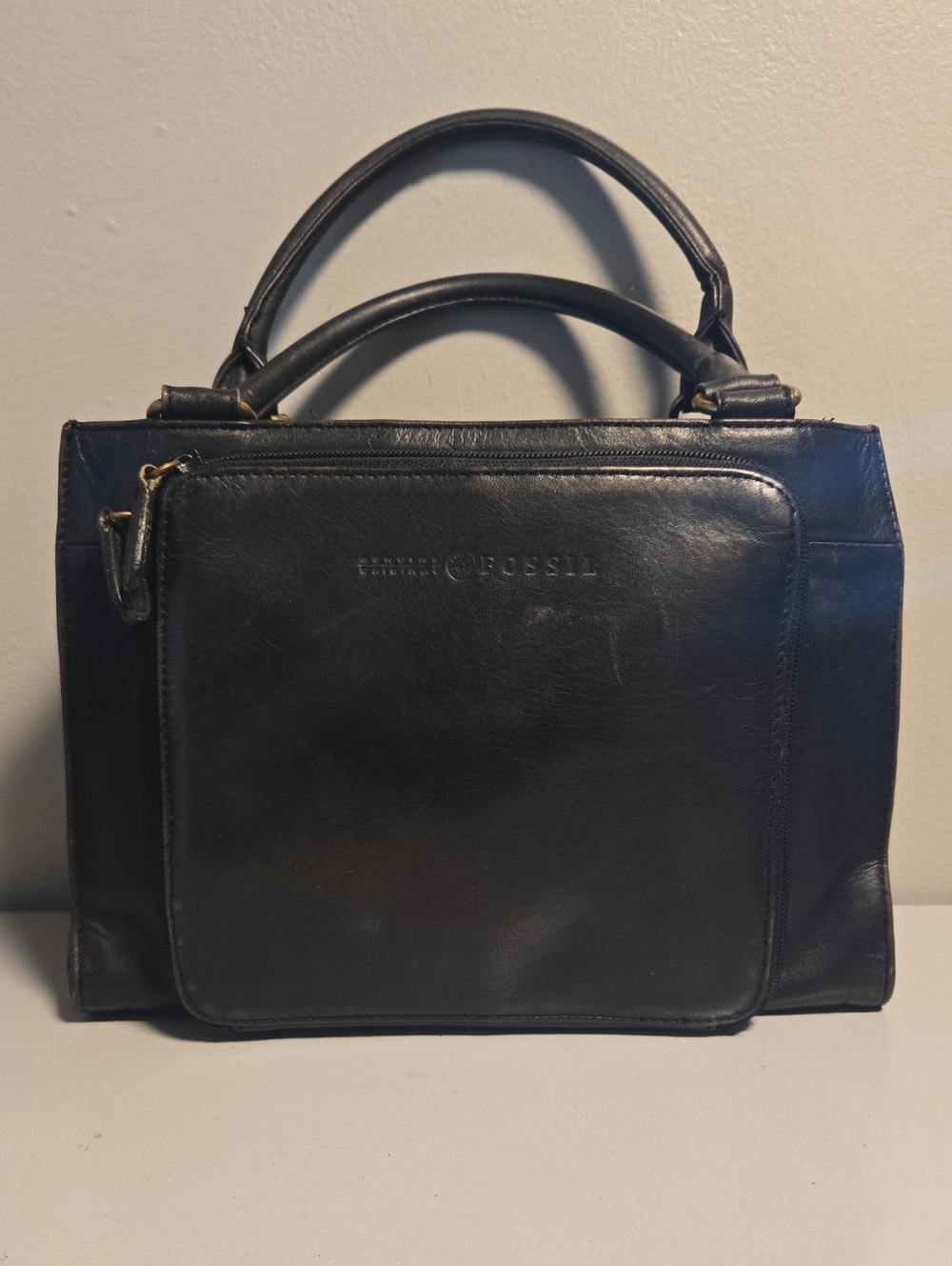 Fossil Black Leather Top-Handle Satchel